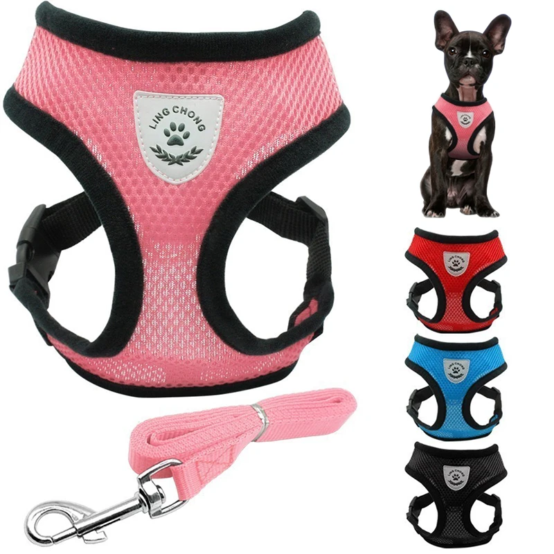 Dog Collar Small Dog Pet Dog Harness Vest Walking Lead Leash  Adjustable Breathable Polyester Mesh Harness Vest Dog Supplies