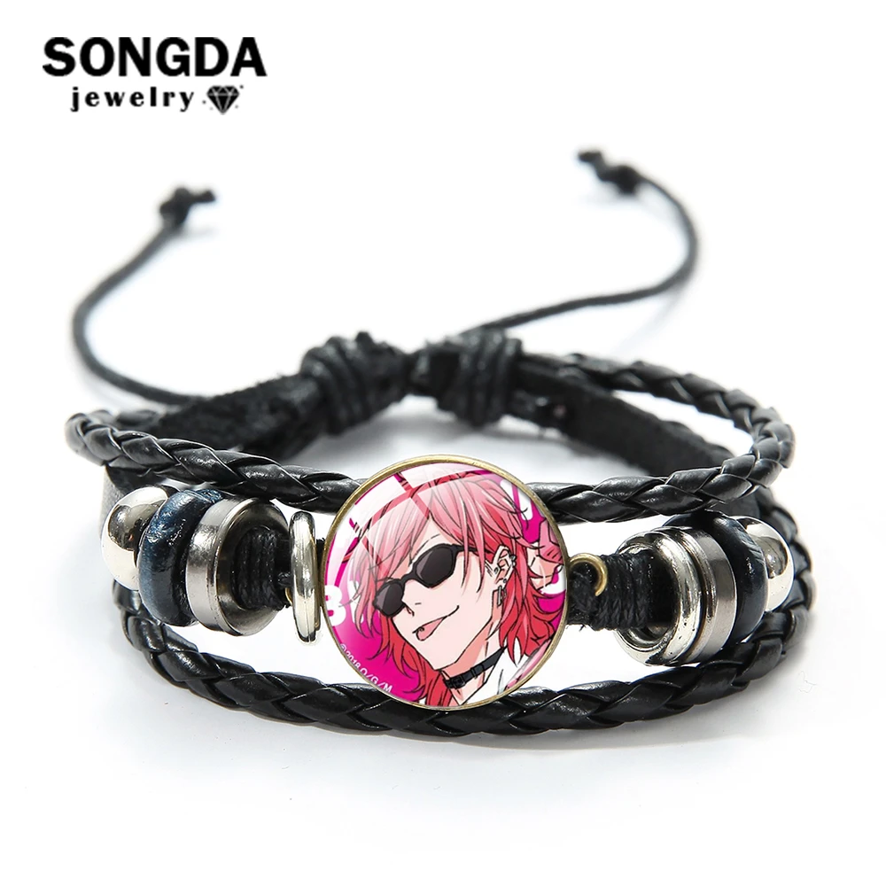 SONGDA 25 Anime Style Yarichin Club Cosplay Bracelets Hombre Metal Leather Bracelet Men Charm Best Friends Gift  Punk Jewelry