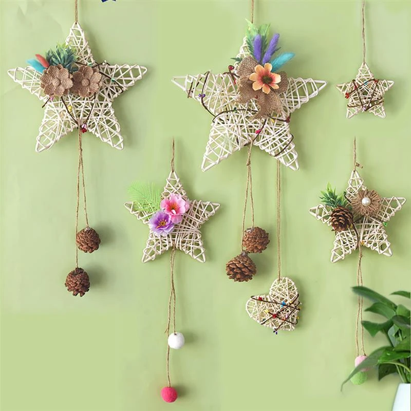 5PCS 9cm Rattan Star Hollow DIY Rattan Ornament Rattan Decoration For Christmas Home DIY Decor Rattan Star