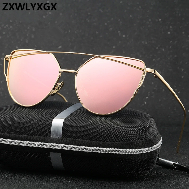 17 colors metal Sunglasses Women Luxury Cat eye Brand Design Mirror Rose Gold Vintage Cateye Fashion sun glasses lady Eyewear