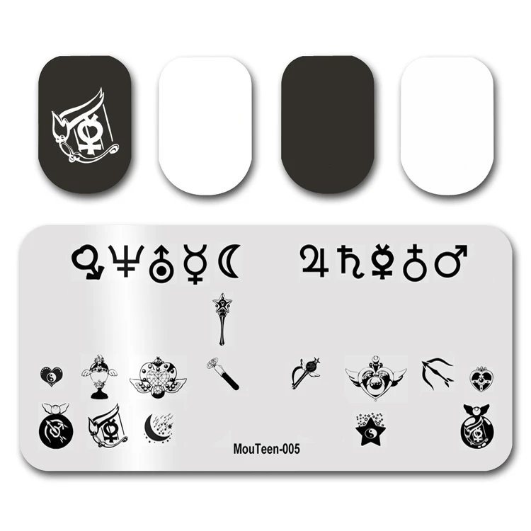 Newest Nail Art Stamping MouTeen005 Cartoon Moon Girl Character Nail Stamping Plates Manicure Stencil Set For Nail Stamping