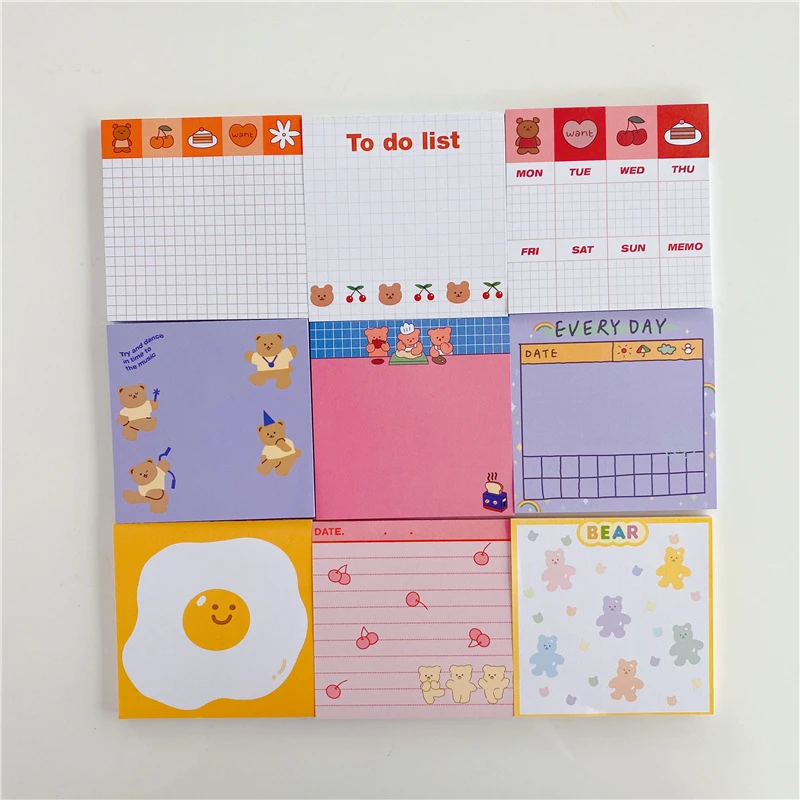 50 Sheets Korea Paper Joy Bear Planner Sticky Notes Kawaii Stationery Cute Memo Pad Notepad Office Leave Message Office Supplies
