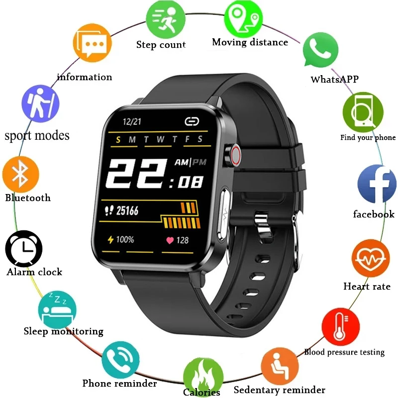 E86 Bluetooth Smart Watch BodyTemperature Blood Pressure Heart Rate Sleep Health Monitoring Bracelet Sport Waterproof Smartwatch