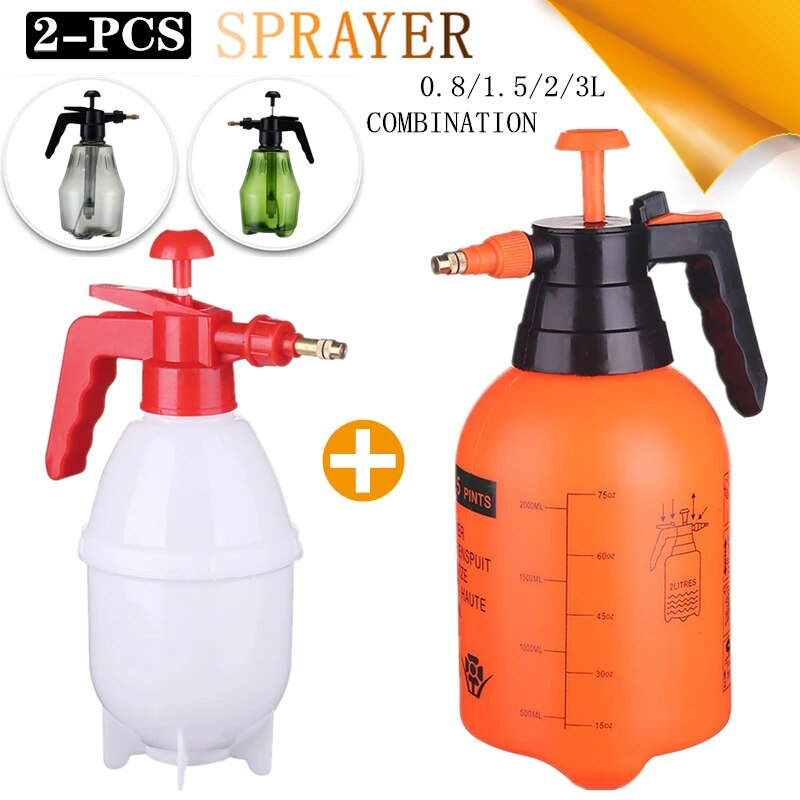 2-Pcs Water Sprayers Hand Pressure Garden Disinfection Sprayer Spray Bottle Air Compression Pump Adjustable Trigger Watering Can