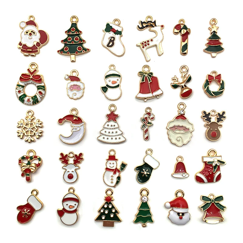 Semitree 10pcs Mixed Style Christmas Bracelet Charms Santa Claus Necklace Pendants for DIY Jewelry Making Hadmade Findings