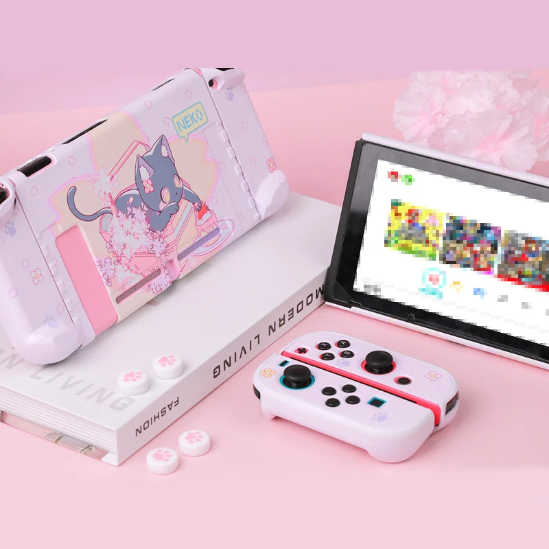 NEKO Cute Cat Switch Protective Shell Pink PC Hard Cover Shell NS Game Console Housing Box For For Nintendo Switch Accessories