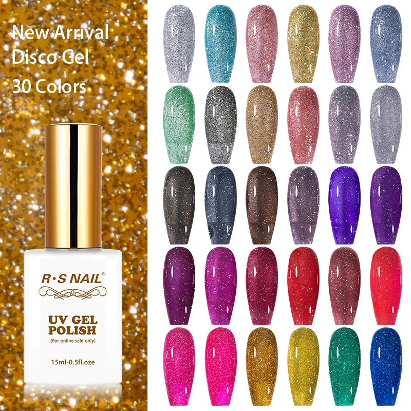 RS NAIL 15ml Glitter Bling Nail Gel Polish Disco Nail Gel Semi Permanent Nail Art Varnish For Manicures Need UV Base Top Coat
