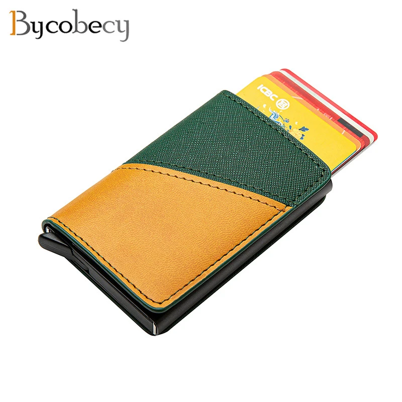 Bycobecy Anti-theft Rfid Blocking Smart Wallet Men Vintage Wallet PU Leather Unisex Security Information Aluminum Mini Purse New