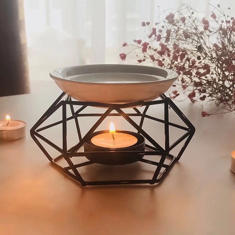 Fashion Aromatic Oil Burner, Geometric Ceramic Essential Oil Candle Holder Wax Melt Burner Warmer Melter fragrance for Home Offi