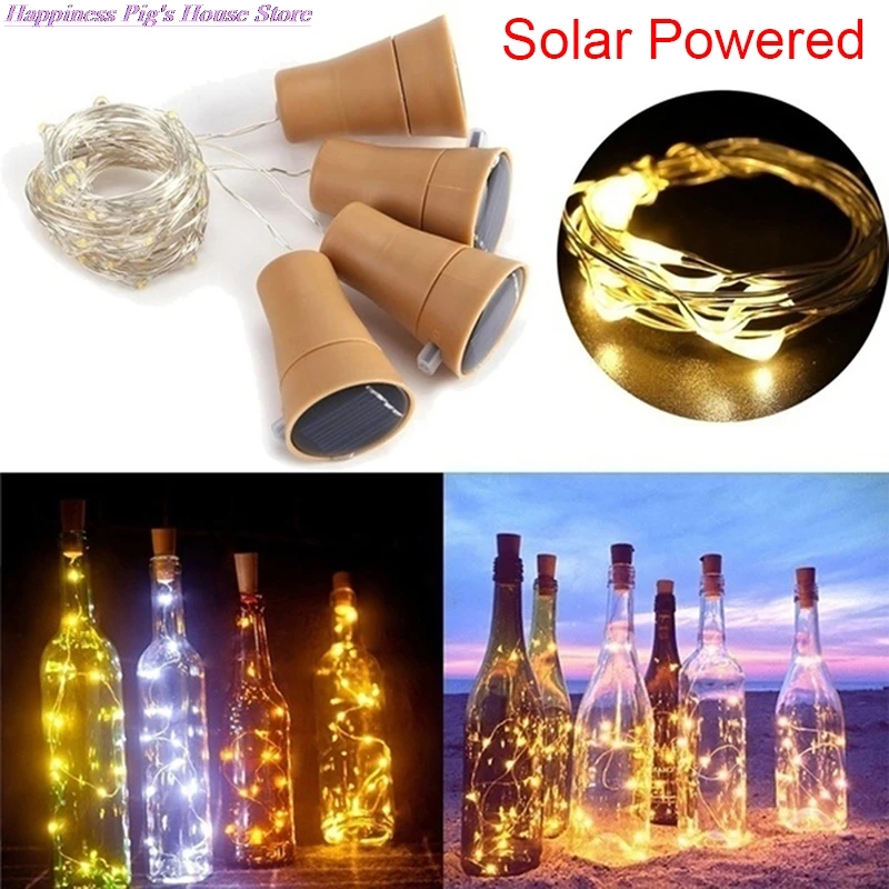 Solar Powered Wine Bottle Cork Festival Outdoor Light Garland Lights Outdoor Fairy Light 1M/2M Shaped LED Copper Wire String