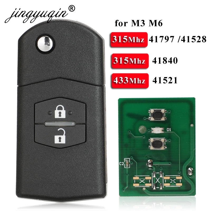 jingyuqin 2 Button Remote Fob Flip Car Key 315Mhz /433Mhz 4D63 for Mazda 3 M3 Axela 6 M6 Atenza 41797/41528 41521 41840