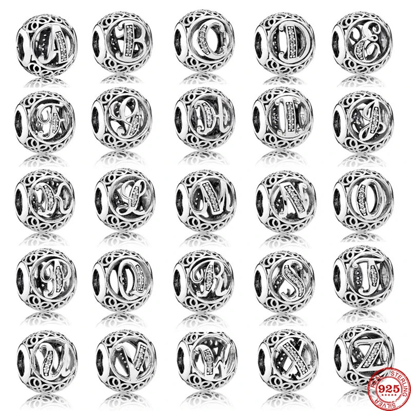 2020 new A-Z initial letter diy bead fit Original Pandora charm silver 925 Bracelet trinket jewelry for women DIY making X042