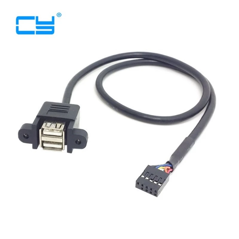 30cm 50cm 100cm  Motherboard Internal 9pin Pitch 2.54mm to Dual Port USB 2.0 A Female Screw Lock Panel Mount Cable