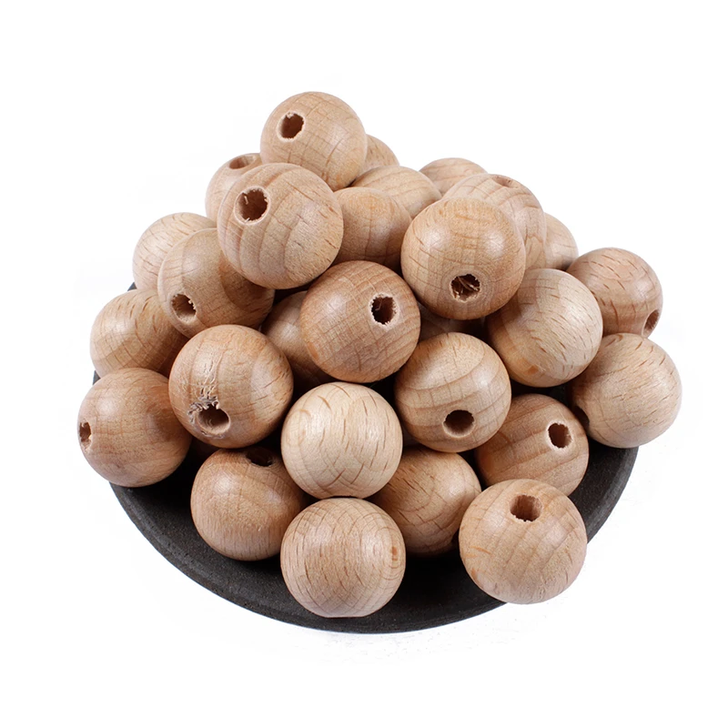 10mm/12mm/14mm/15mm/16mm 50Pcs Beech Ball Wood Spacer Beads For Charm Bracelet Wholesale Baby Safe Teether Wooden Round Bead