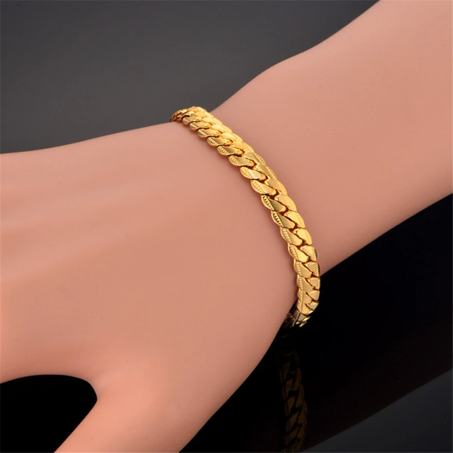 Gold Color Bracelet for Men Women Curb Snake Link Chain Stainless Steel Mens Womens Bracelets Chains Jewelry for Men