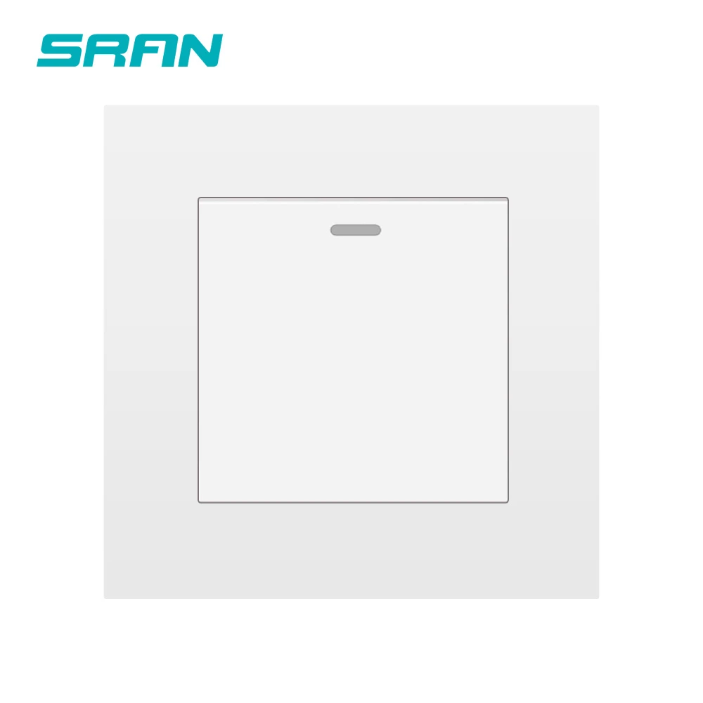 SRAN UK wall light switch,1gang 1/2way 16A 250V flame retardant PC panel white/black/gold/gray/sliver 86mm*86mm rocker switch