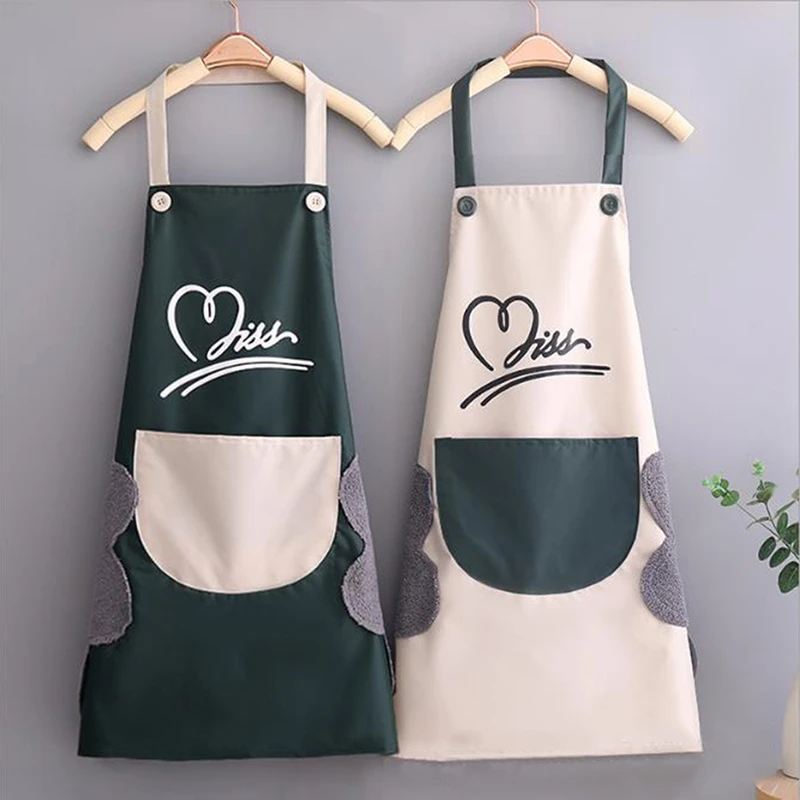 Household Waterproof Hand-wiping Kitchen Apron Heart Love Waterproof Polyester Apron Adult Bibs Home Aprons Kitchen Accessory