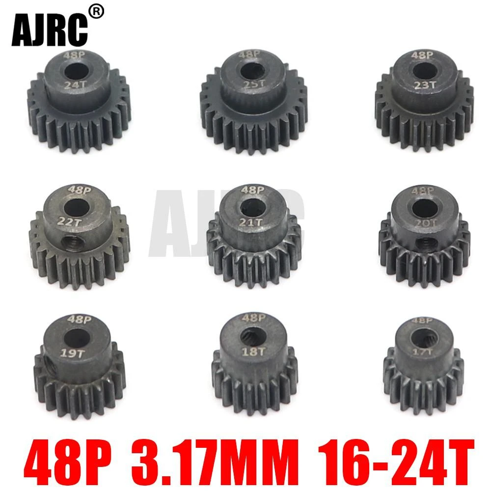 48P 3.175mm 16T 17T 18T 19T 20T 22T 24T 25T Black Steel Metal Pinion Motor Gear 1/10 AXIAL SCX10 RC Model Car Motor Parts