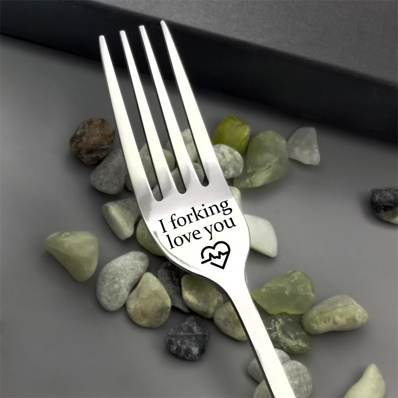 Valentine's Day Couple Fork Gift for Wife Husband Family Tableware Stainless Steel Boyfriend Presents Wedding Gifts for Guests