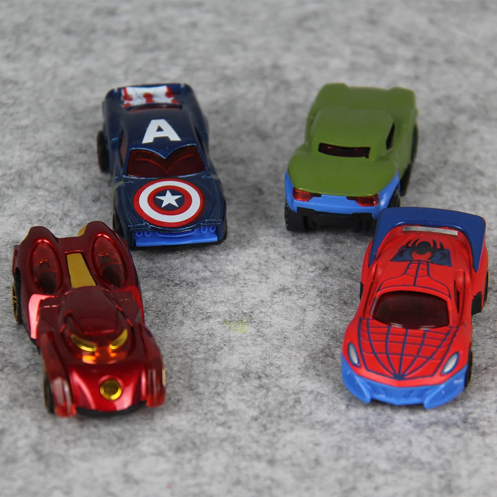 Anime Superhero Captain America Car Toy Spiderman Action Figures Alloy Car Model Toys Baby Boy Birthday Gift