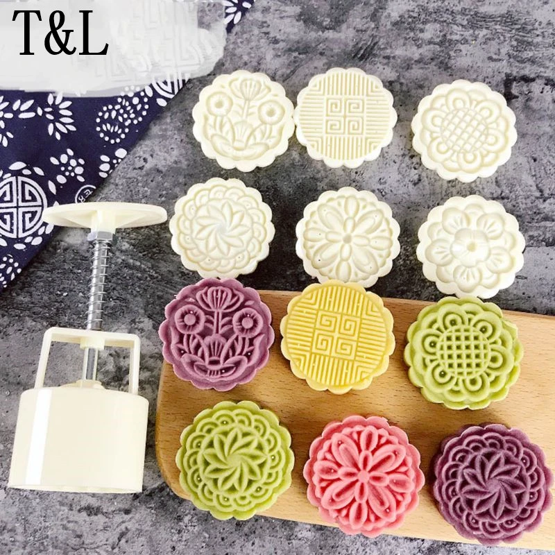 8pcs Hand Press Cookie Stamp Moon Cake Decor Mould Barrel Mooncake Mold 75g Pastry DIY Tool Mid-Autumn Festival