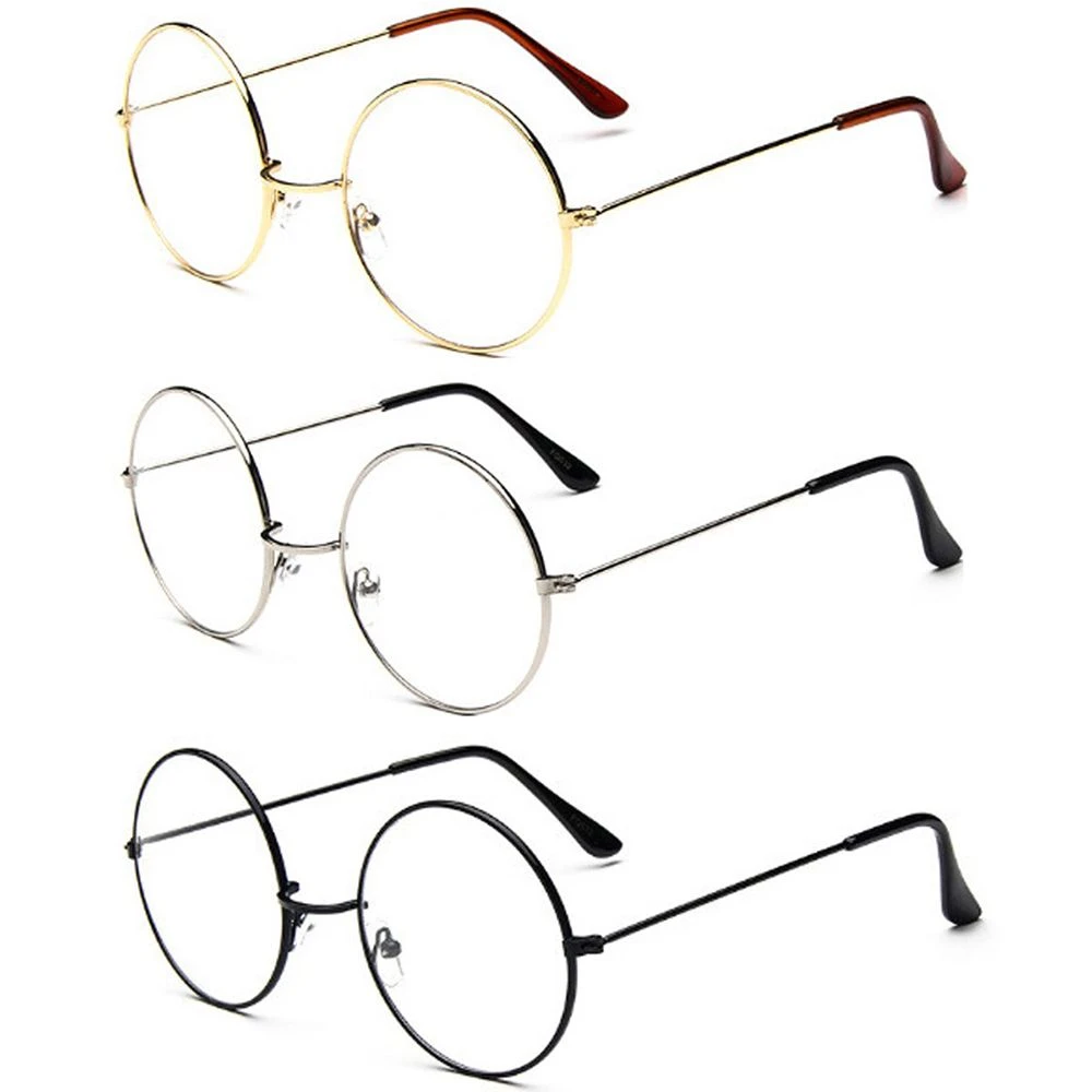Women Men Plain Eyeglasses Large Oversized Metal Frame Clear Lens Round Glasses Decorative Eyewear Retro Style Spectacles