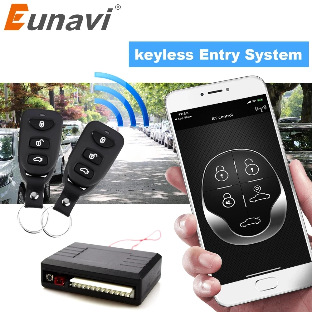 Eunavi Universal Car Auto Remote Central Control kit Keyless Entry System LED Keychain Central Door Lock Locking Vehicle 240 BT