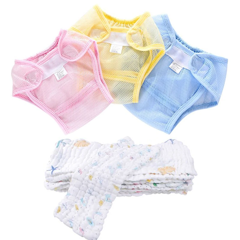 3pcs Baby Diapers Washable Newborn Summer Breathable Diaper Infant Cotton Liner Reusable Nappies Cloth Mesh Pocket Nappy