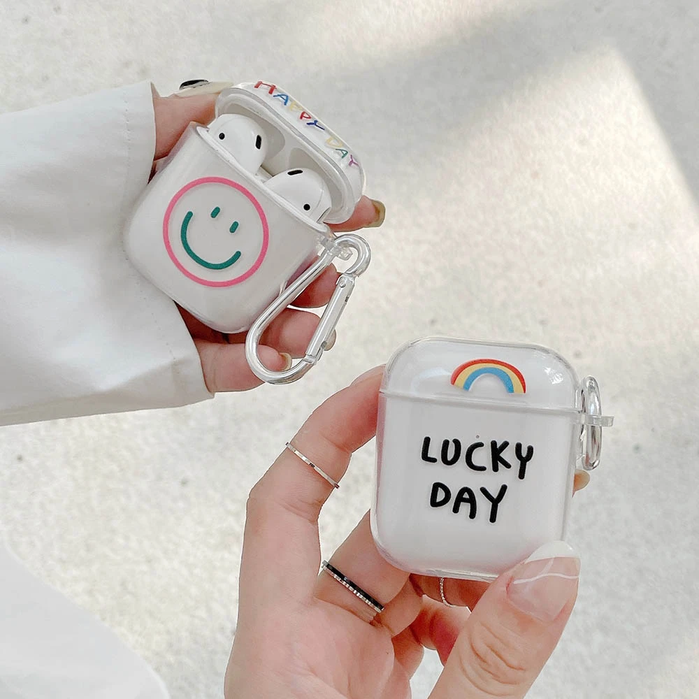 Simple Smiley Rainbow Cases For AirPods 1 2 Pro Case Transparent Soft TPU Cute Bluetooth Earphone Charging Box for Air Pods 1 3