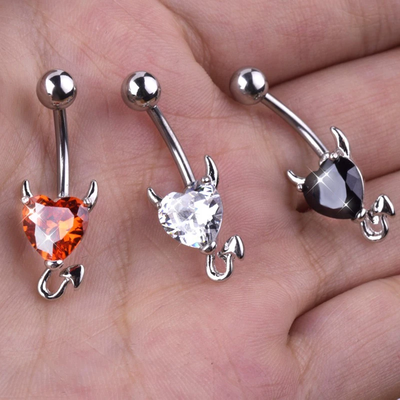 1 Pcs Navel Belly Button Ring Glitter Love Heart Decor Piercing Jewelry Navel Nail SEC88