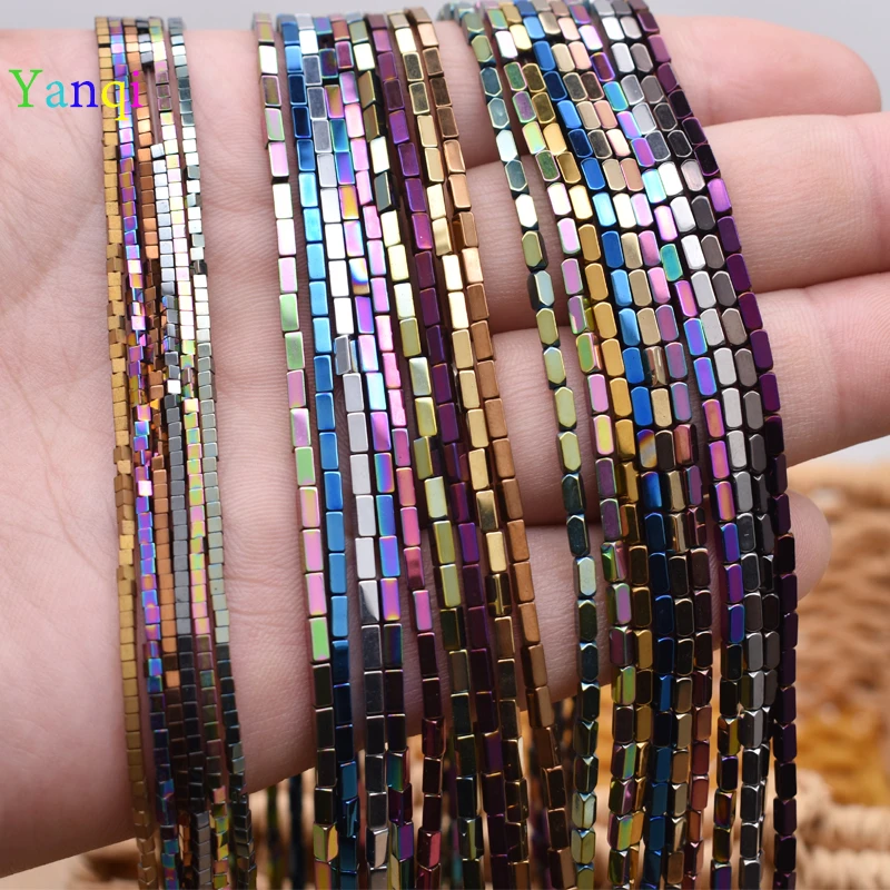 95pcs/lot Shining Plated Multicolor Natural Stone Hematite Beads Rectangle Square Cube Shape Beads for Jewelry Making DIY