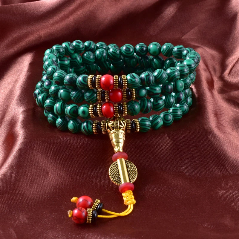 8mm Natural Malachite JapaMala Spiritual Women Men Yoga Jewelry Prayer Meditation 108 Mala Necklace