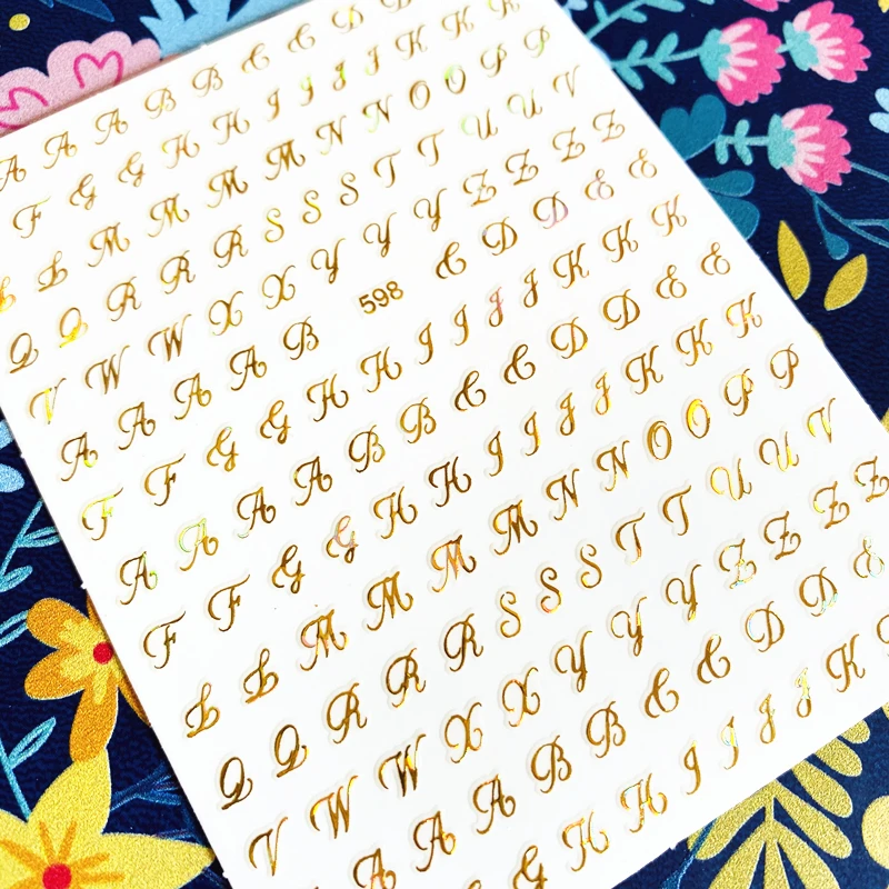 Newest Five-color English alphabet series 3d nail art sticker nail decal stamping export japan designs rhinestones  decorations