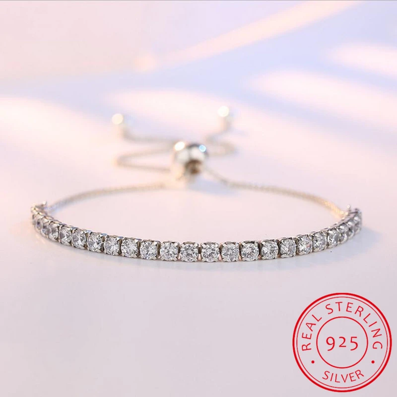 Genuine 925 Sterling Silver Ladies Cubic Zirconia Tennis Bracelet Women Girls Fashion Box Chain Bracelets Jewelry YBR060