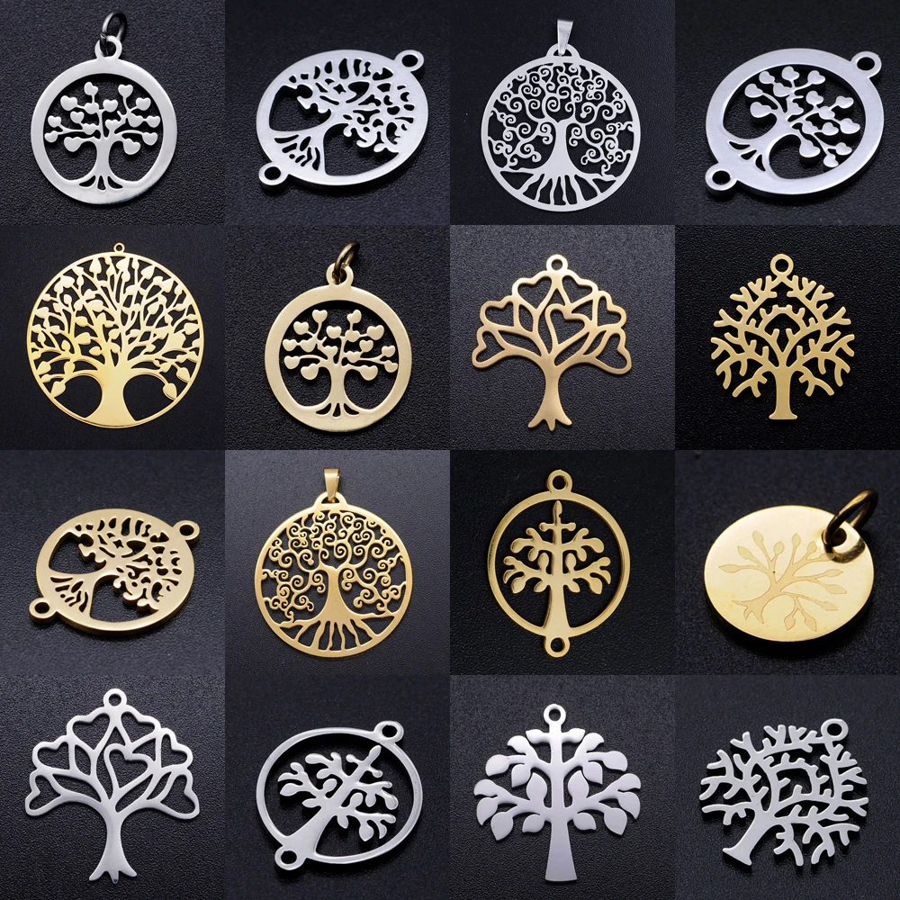 5pcs/lot Stainless Steel Tree of Life diy Jewelry Earring Making Charm Wholesale Family Trees Necklace Pendant Connectors
