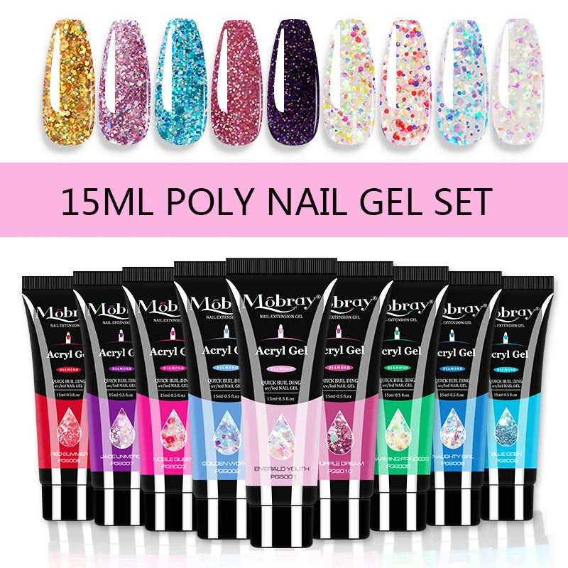 Mobray 15g Polygels Crystal Extend UV Nail Gel Extension Building Led Nail Art Gel Lacquer Jelly Acrylic Gel Poly Nail Gel