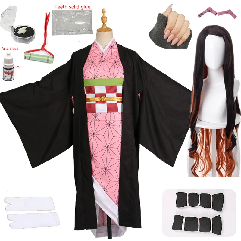 adult and kids Hot New Anime Demon Slayer: Kimetsu no Yaiba Cosplay Kamado Nezuko Woman Japanese Kimono Cosplay Costume