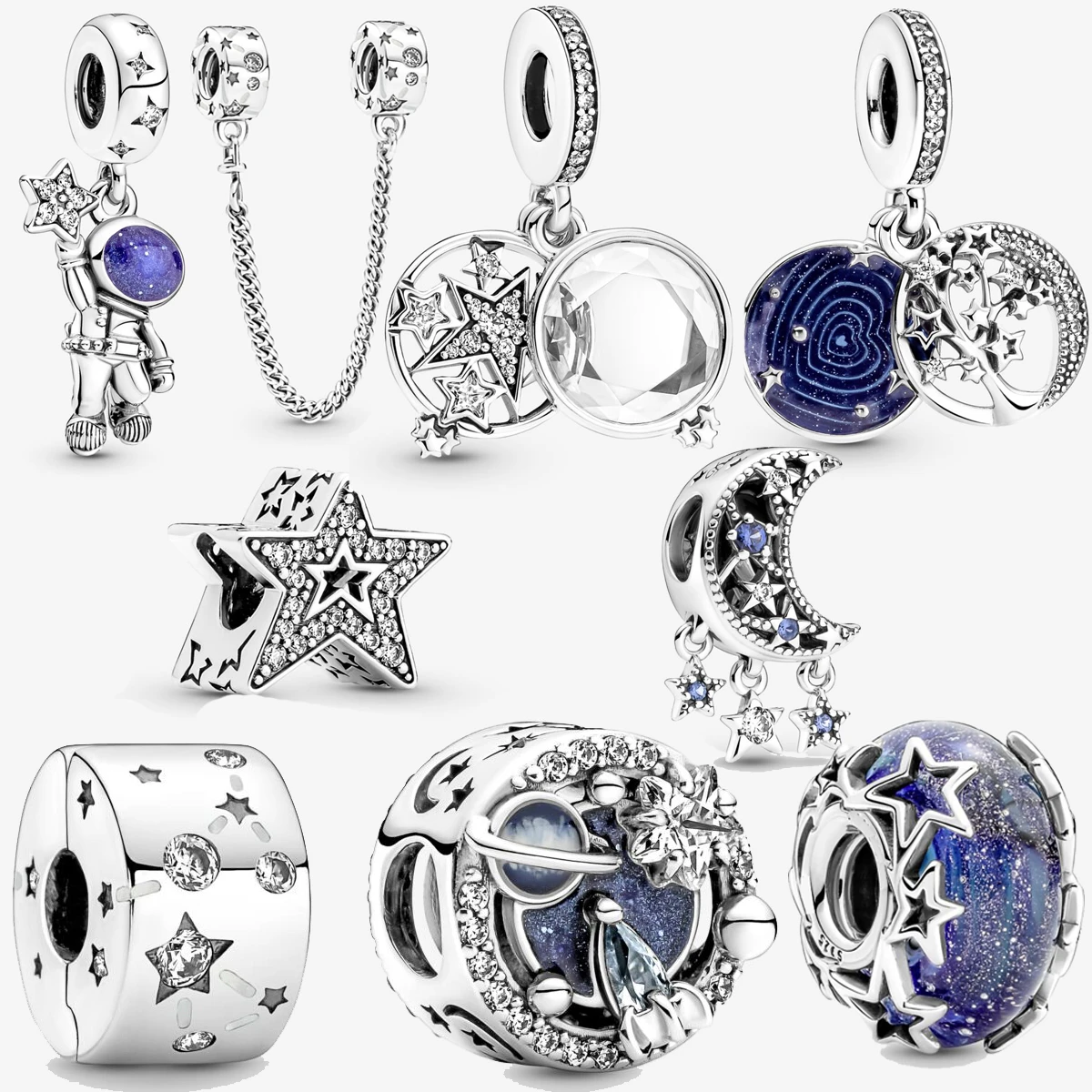 2021 New Galaxy Series 100% 925 Sterling Silver Astronaut Pendant Star Charm Fit Pandora Bracelet Woman Jewelry Bead DIY Gift