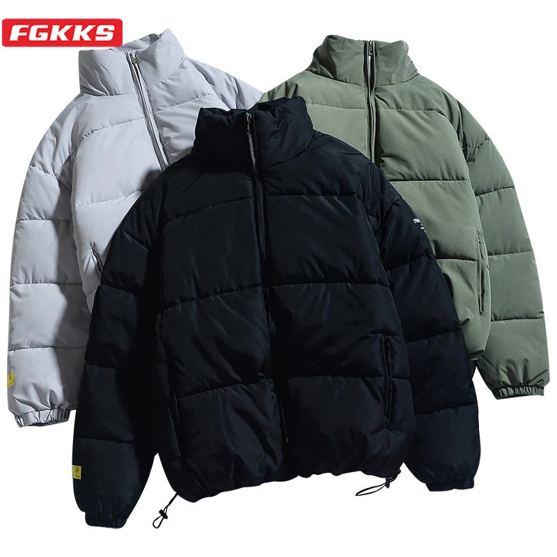 FGKKS Winter New Men Solid Color Parkas Quality Brand Men's Stand Collar Warm Thick Jacket Male Fashion Casual Parka Coat