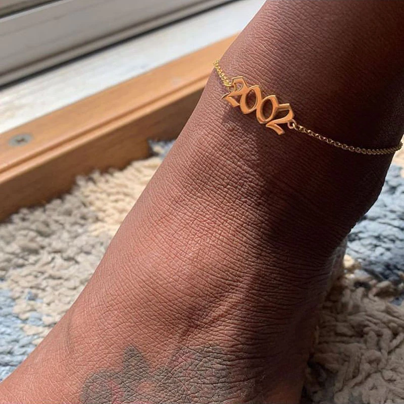 Women's Fashion 1990-2019 Birth Year Ankle Leg Bracelet Jewelry Stainless Steel Rose Gold Custom Number Anklet Best Friend Gifts