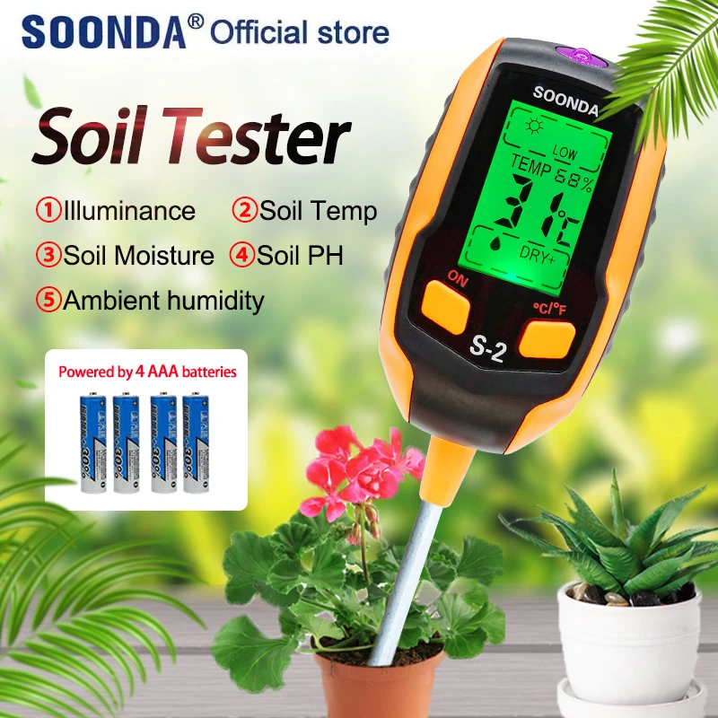 5 in 1 household potted pot soil tester pH detector acidity meter illuminance meter temperature hygrometer moisture meter