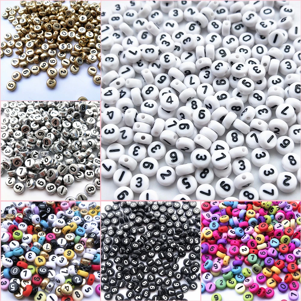 6 Styles Mixed Numbers Letter Acrylic Beads 200pcs 7mm Round  Spacer Beads for DIY Charms Bracelet Necklace Jewelry Findings