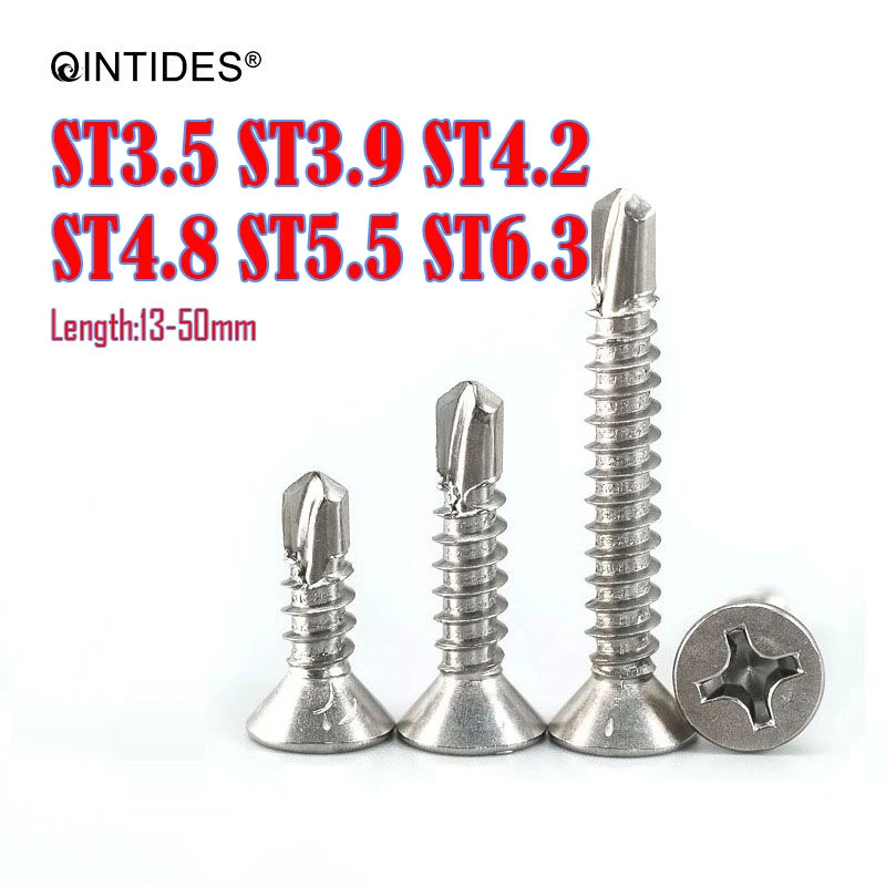 QINTIDES Cross recessed countersunk head self-drilling tapping screws ST3.5-ST6.3 stainless steel Drilling screw