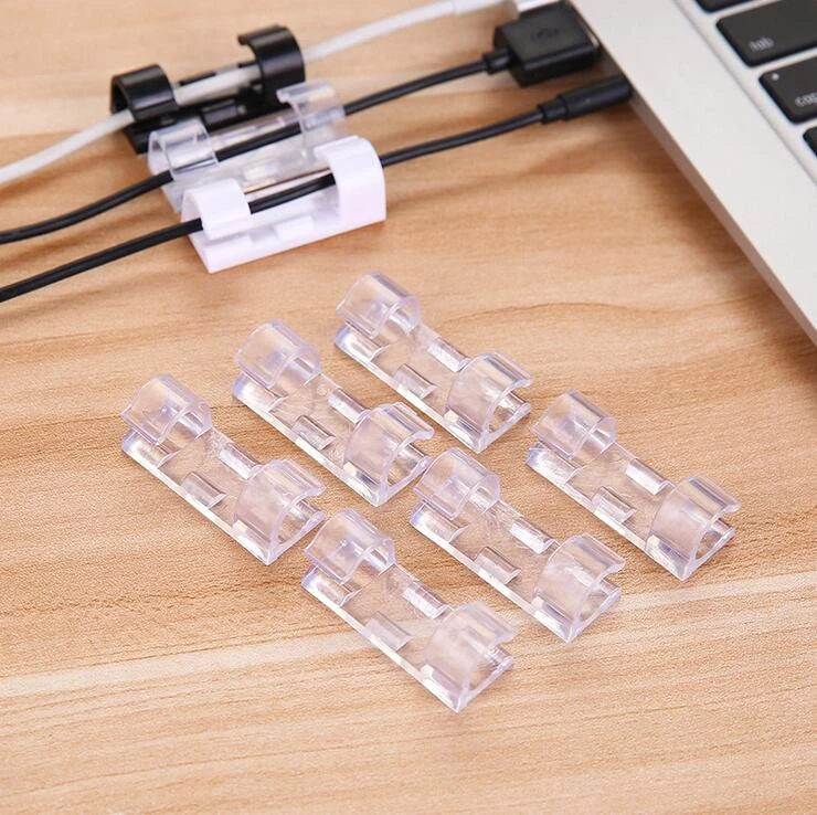 Transparent 20/60/100pc Self-adhesive Desktop Cable Organizer Fixing Clamp Desk Cable Management Frame Wire Storage Wholesale