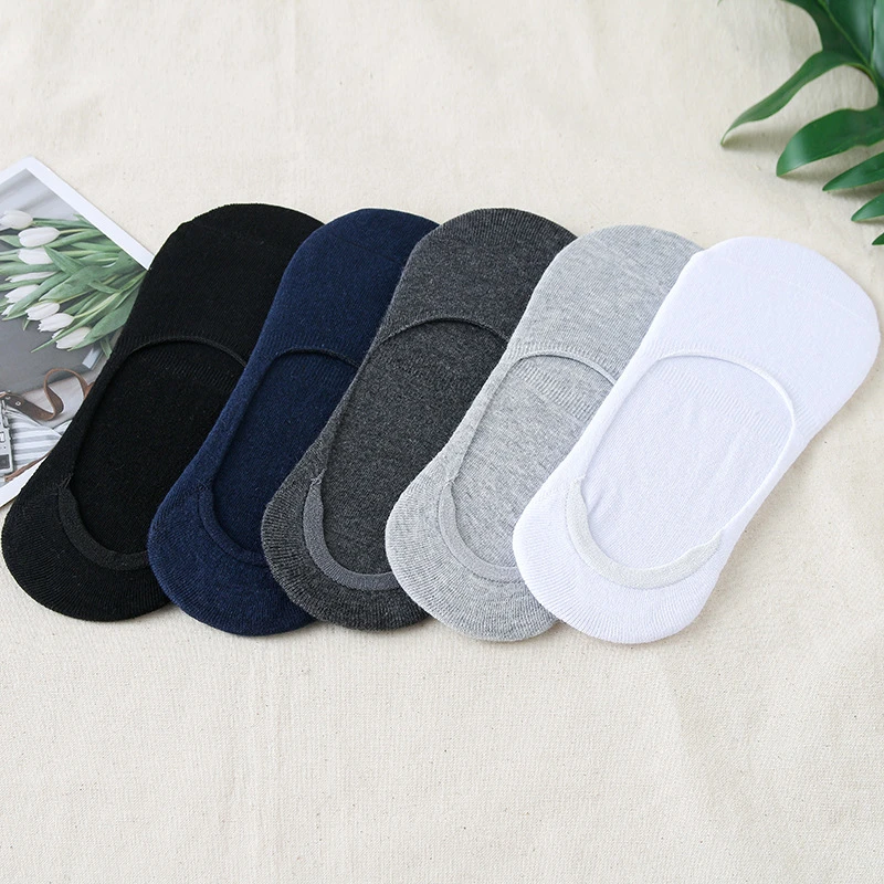 5 Pairs/batch Fashion Boat-shaped Men's Socks Summer And Autumn Silicone Breathable Invisible Cotton Socks Ankle Slippers Socks