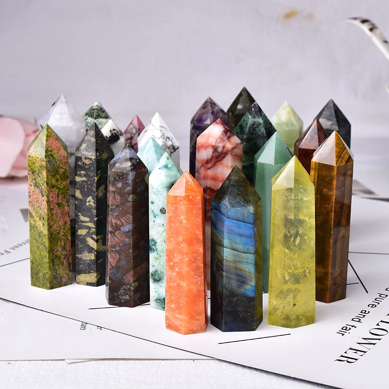 1PC Natural Stones Crystal Point 36 Color Tower Amethyst Rose Quartz Healing Stone Energy Ore Mineral Obelisk Home Ornaments