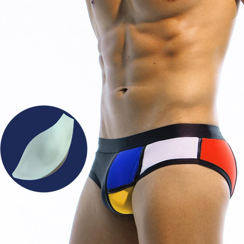 2021 Contrast Color Man Swimsuits Push Up Pouch Pad Sexy Men Swimwear Sunga Mens Swim Briefs Swimming Suit Surf Bath Suits Wear