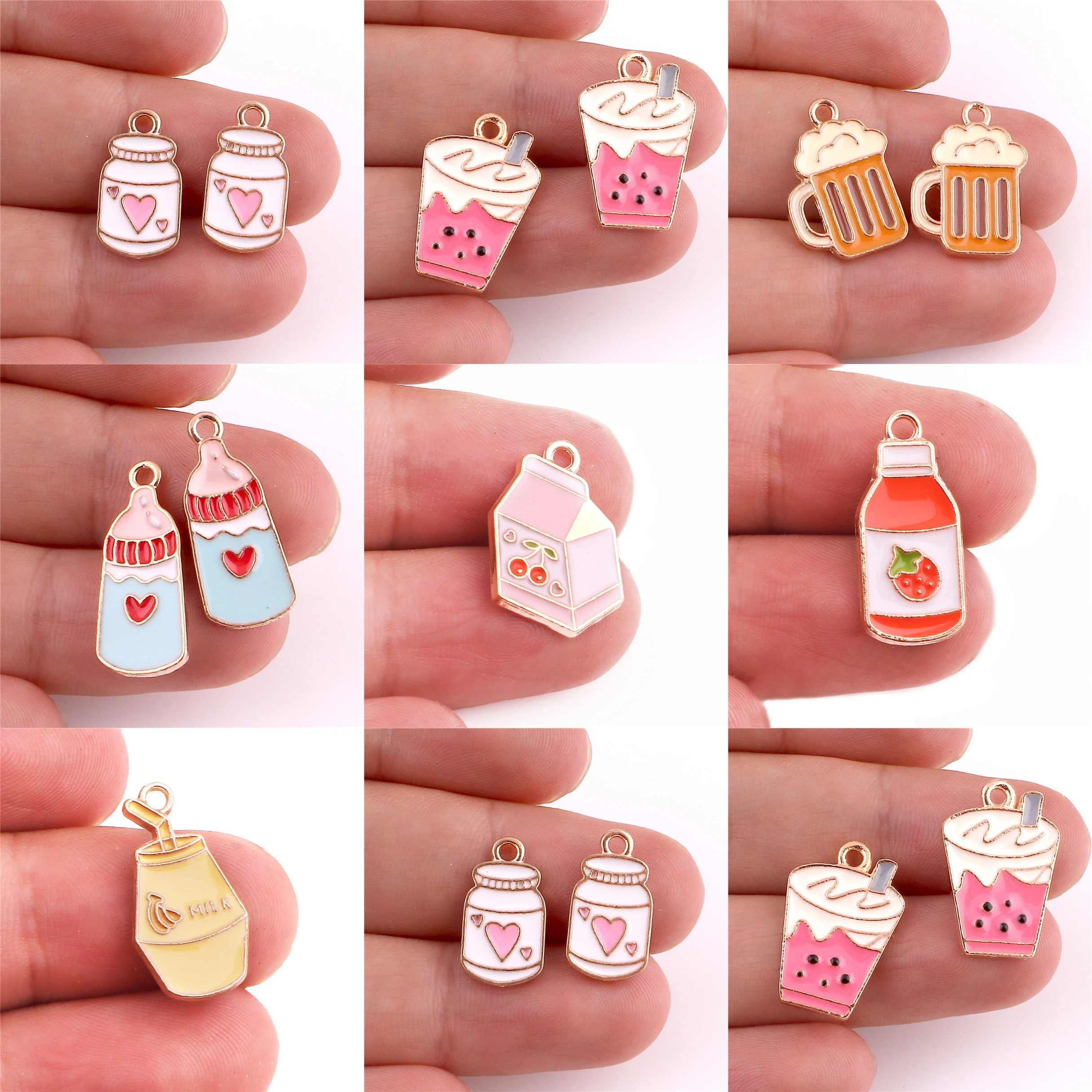 10pcs Enamels Coffee Cup Baby Bottle Alloy Earring Charms DIY Handmade Making Hair Necklace Jewelry Pendant Accessories Supplies