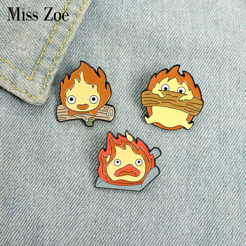 Fire Demon Cassifah Enamel Pins Moving Castle Custom Anime Brooch Lapel Badge Bag Cartoon Jewelry Gift for Kids Friends