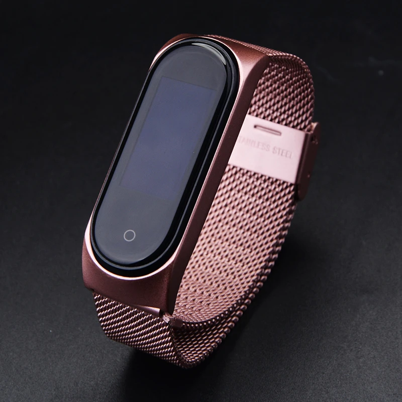 Mi Band 5 4 3 Strap Rose Pink Stainless Steel Bracelet Strap Wristband Miband5 Pulseira For Xiaomi Mi Band 5 Band5 Band4 Straps